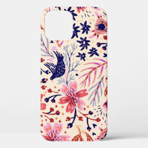 Floral, birds, vintage seamless pattern. iPhone 12 case