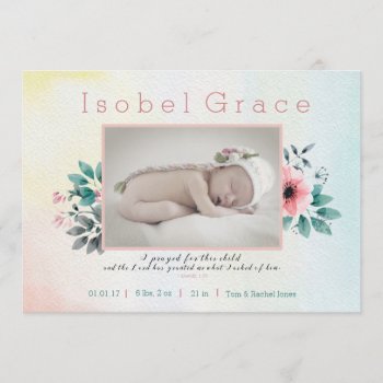 Floral Birth Announcement With Bible Verse by LightinthePath at Zazzle