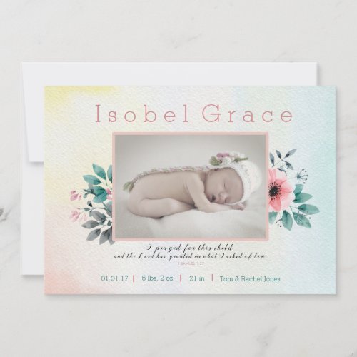 Floral Birth Announcement with Bible Verse