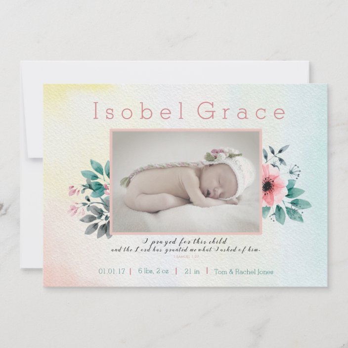 Floral Birth Announcement With Bible Verse Zazzle Com