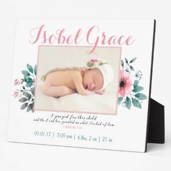 Floral Birth Announcement With Bible Verse Plaque by LightinthePath at Zazzle