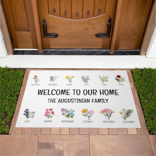 Floral BIRTH MONTH FLOWERS All Year WELCOME Doormat