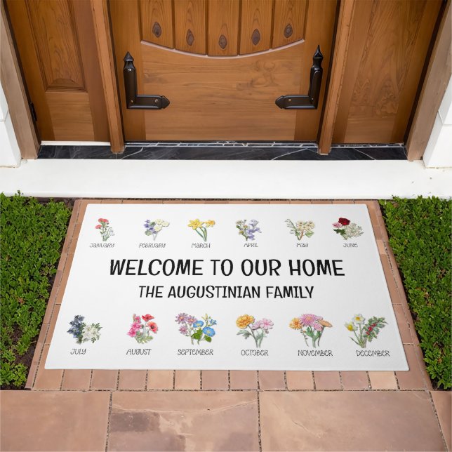 Floral BIRTH MONTH FLOWERS All Year WELCOME Doormat (Outdoor)
