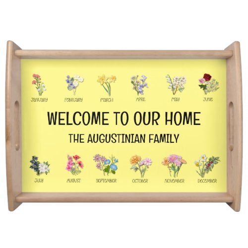 Floral BIRTH MONTH FLOWERS All Year WELCOME Yellow Serving Tray