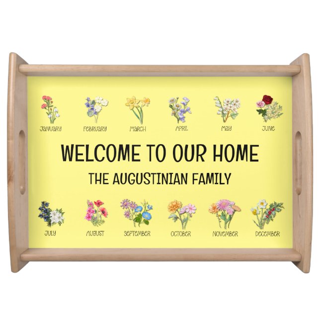 Floral BIRTH MONTH FLOWERS All Year WELCOME Yellow Serving Tray (Front)