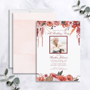 Floral Birthday Any Age Terracotta Photo Invitation