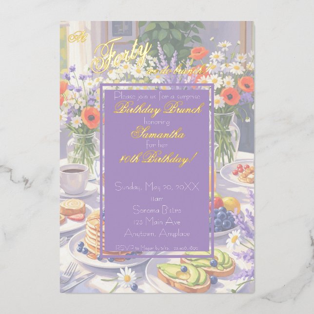 Floral Birthday Brunch Invitation Foil Invitation (Front)