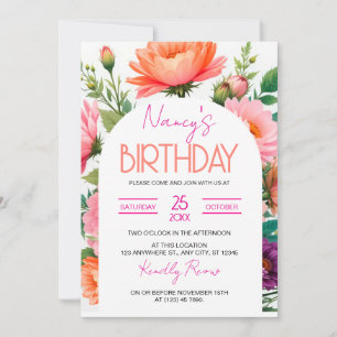 Floral Birthday Brunch Invitation Template, Bright
