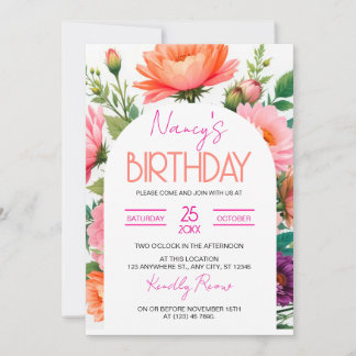 Floral Birthday Brunch Invitation Template, Bright