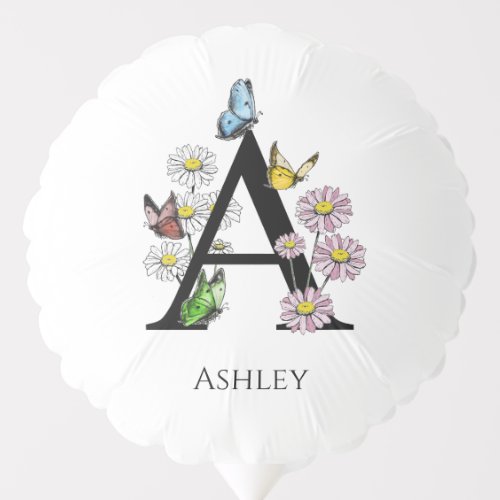 Floral Birthday Butterfly Monogram Letter A Balloon