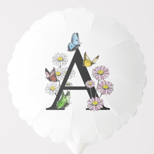 Floral Birthday Butterfly Monogram Letter A Balloon