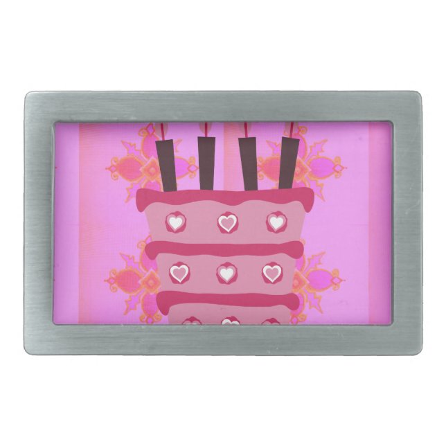 Floral Birthday Cake for Her/Girls Art Print Belt Buckle (Front)