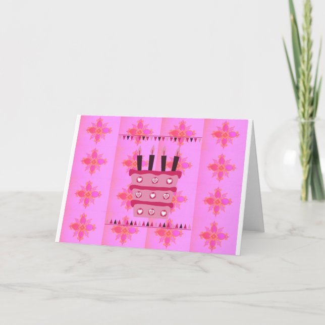 Floral Birthday Cake for Her/Girls Art Print Card (Front)