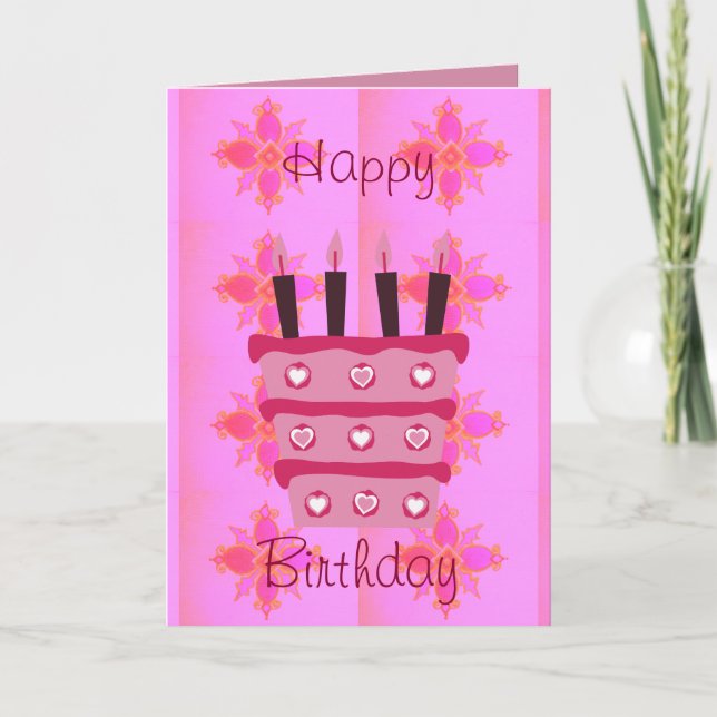 Floral Birthday Cake for Her/Girls Art Print Card (Front)