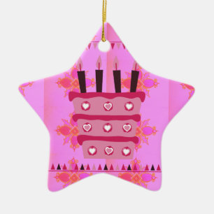 Floral Birthday Cake for Her/Girls Art Print Ceramic Ornament