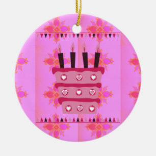 Floral Birthday Cake for Her/Girls Art Print Ceramic Ornament