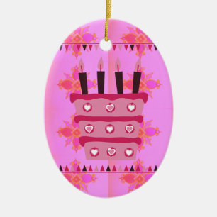 Floral Birthday Cake for Her/Girls Art Print Ceramic Ornament