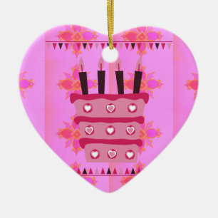 Floral Birthday Cake for Her/Girls Art Print Ceramic Ornament