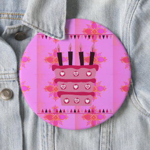 Floral Birthday Cake for Her/Girls Art Print Pinback Button