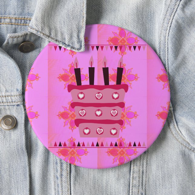 Floral Birthday Cake for Her/Girls Art Print Pinback Button (In Situ)