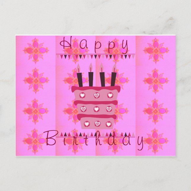 Floral Birthday Cake for Her/Girls Art Print Postcard (Front)