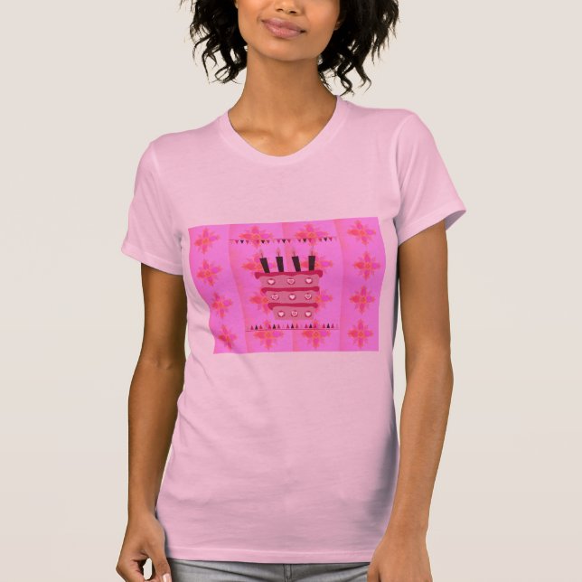 Floral Birthday Cake for Her/Girls Art Print T-Shirt (Front)