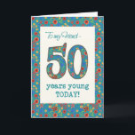 Floral Birthday Card for Friend, 50 Years Young<br><div class="desc">A pretty Age-specific Birthday Card for a Fifty-year-old Friend, with the number 50 and the border filled with a colorful retro floral pattern on a teal background. The floral pattern is part of the Posh & Painterly 'Granny Print' collection, from a hand-painted paper collage by Judy Adamson. This design will...</div>