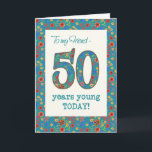 Floral Birthday Card for Friend, 50 Years Young<br><div class="desc">A pretty Age-specific Birthday Card for a Fifty-year-old Friend, with the number 50 and the border filled with a colorful retro floral pattern on a teal background. The floral pattern is part of the Posh & Painterly 'Granny Print' collection, from a hand-painted paper collage by Judy Adamson. This design will...</div>