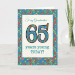 Floral Birthday Card, Grandmother, 65 Years Young Card<br><div class="desc">A pretty Age-specific Birthday Card for a Sixty-five-year-old Grandmother, with the number 65 and the border filled with a colorful retro floral pattern on a teal background. The floral pattern is part of the Posh & Painterly 'Granny Print' collection, from a hand-painted paper collage by Judy Adamson. This design will...</div>