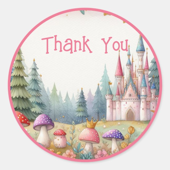 Floral Birthday Fairy Birthday Pink Princess Party Classic Round Sticker (Front)