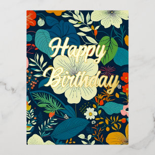 Floral Birthday  Foil Holiday Postcard