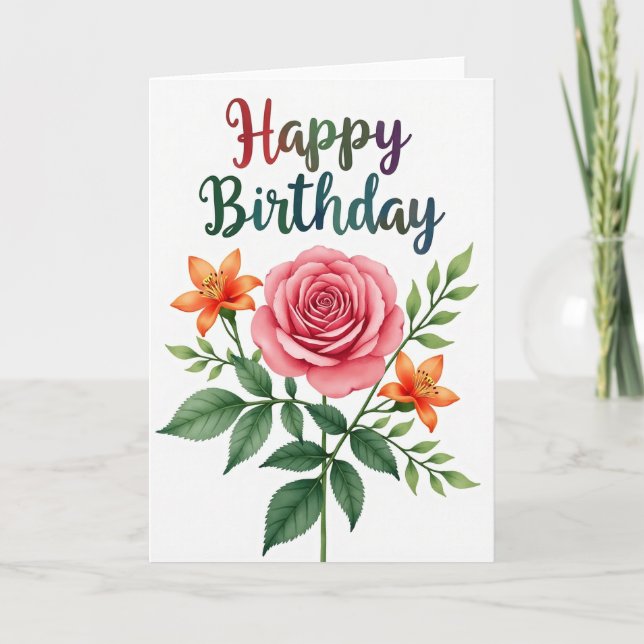 Floral Birthday Gradient Script Card (Front)