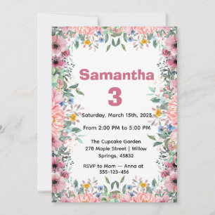 Floral Birthday Invitation, Wildflowers Birthday Invitation
