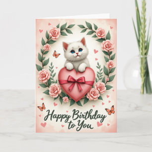 Floral Birthday Kitten Card
