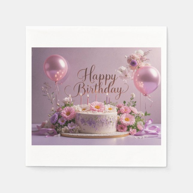 Floral birthday luxurious elegant extravagant napkins (Front)