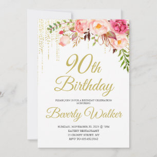 Floral Birthday Party 90th Birthday Invitation