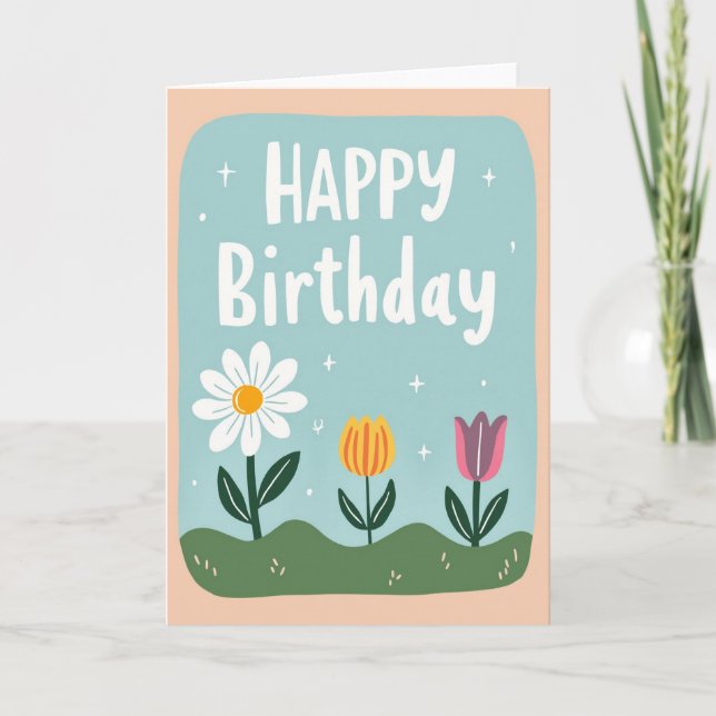 Floral Birthday Peach Frame Card (Front)