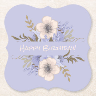 Floral Birthday Peach Violet Five Petal Wild Rose Paper Coaster