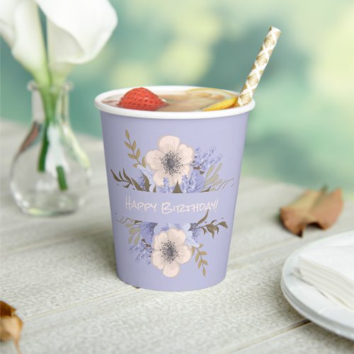 Floral Birthday Peach Violet Five Petal Wild Rose Paper Cups