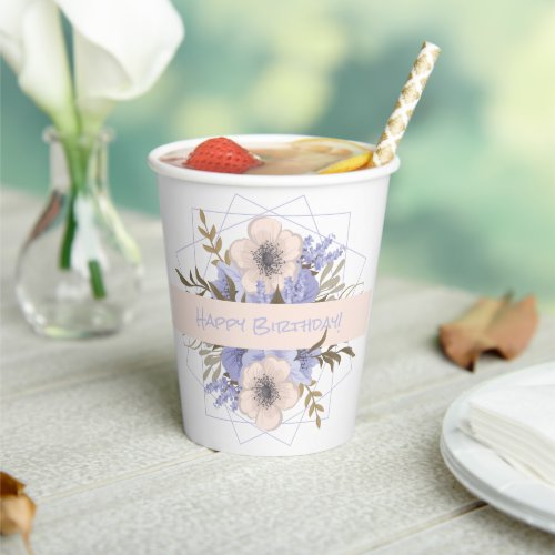 Floral Birthday Peach Violet Five Petal Wild Rose Paper Cups