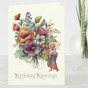 Floral Birthday Religious Jesus Christian Letterpress Thank You Card