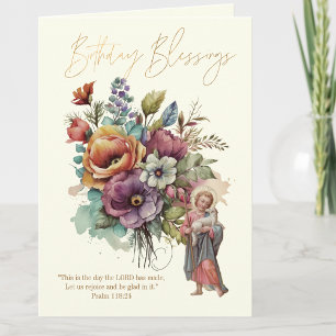 Floral Birthday Religious Scripture Jesus  Letterpress Thank You Card