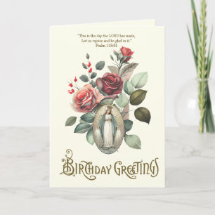 Floral Birthday Religious Virgin Mary Letterpress Thank You Card