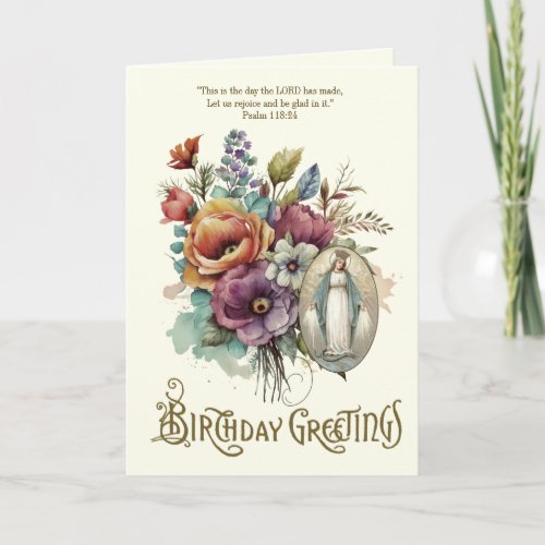 Floral Birthday Religious Virgin Mary Thank You Card