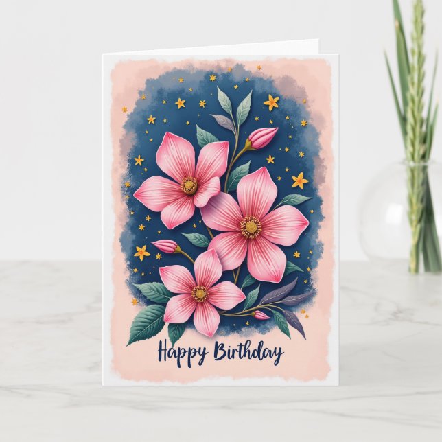 Floral Birthday Starry Card (Front)
