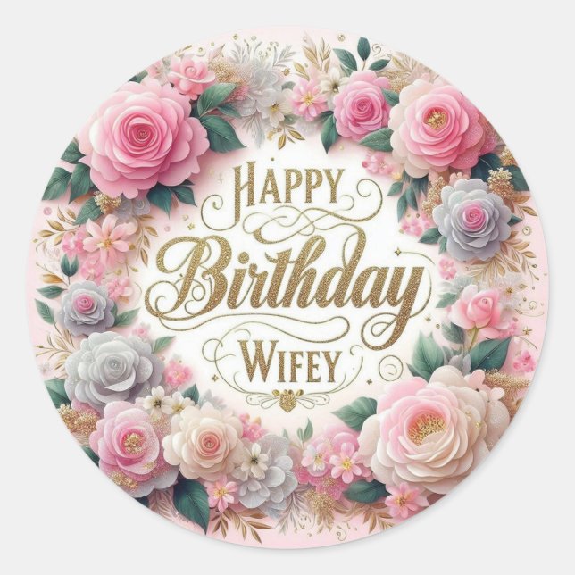 Floral birthday sticker for wife (Front)