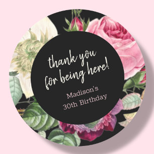 Floral   Birthday Thank You Favor Classic Round Sticker