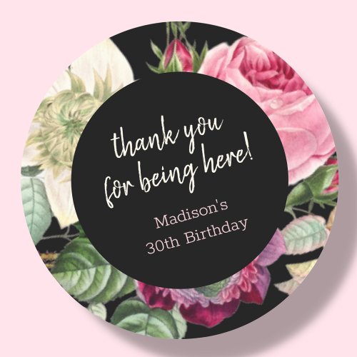 Floral  Birthday Thank You Favor Classic Round Sticker