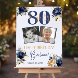 Floral Birthday Welcome Sign, 80th Birthday Poster