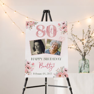 Floral Birthday Welcome Sign, 80th Birthday Poster